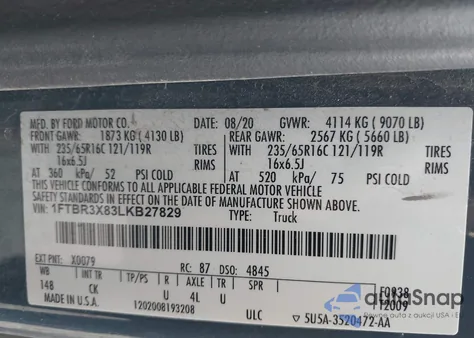 2020 Ford Transit-250 Cargo Van из США, поврежденный, VIN 1FTBR3X83LKB27829